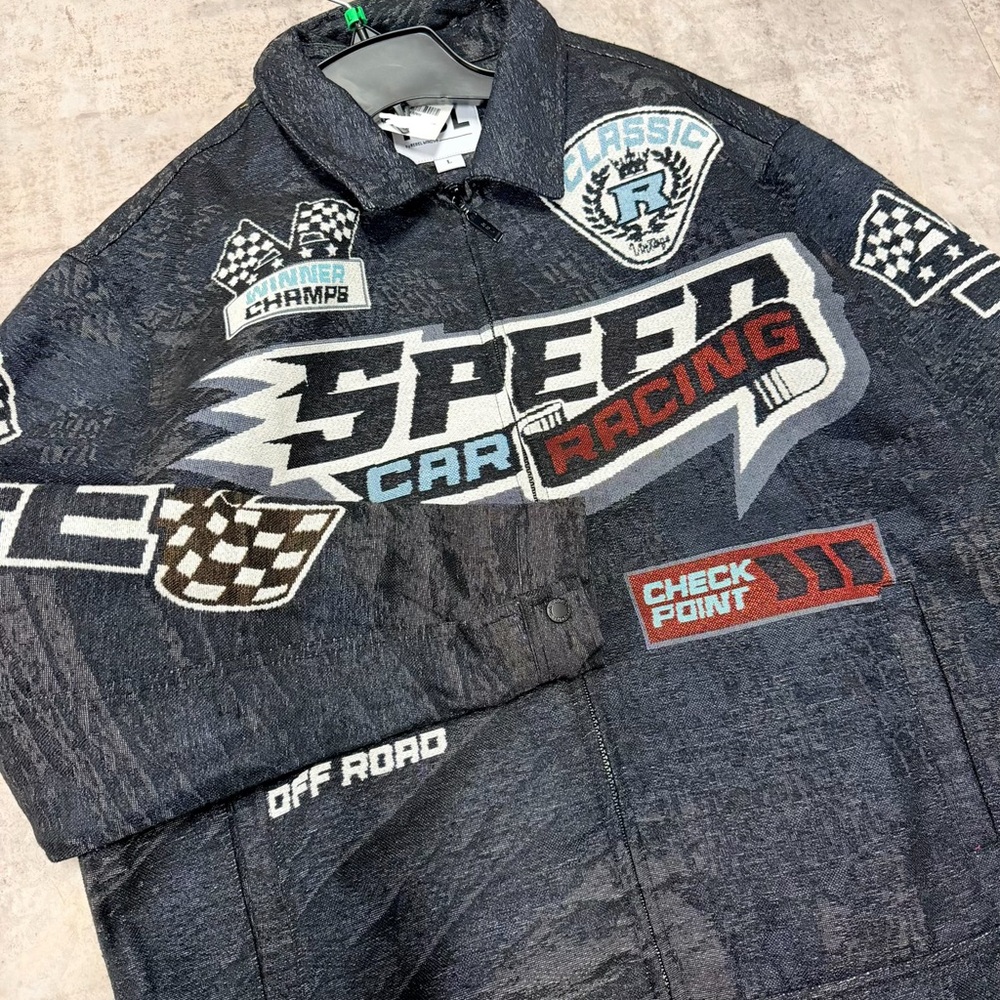 NWT RBL Speed Car Racing Men's Bomber Jacket - Black - Picture 3 of 5